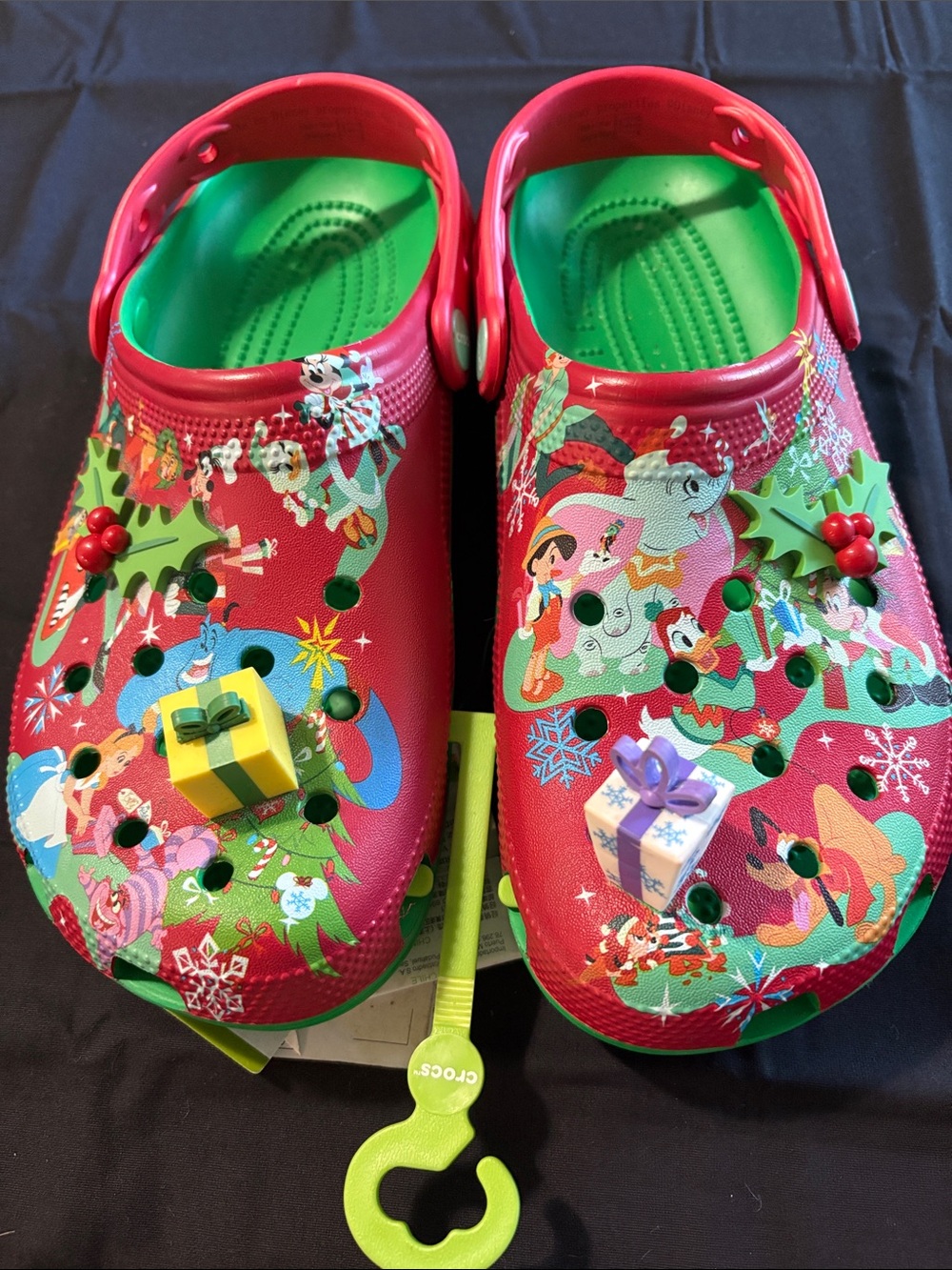 CROCS green and red classic clog with holiday graphics